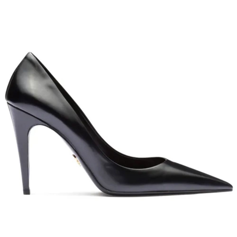 PRADA BRUSHED LEATHER COURT HEELS PUMPS BLACK SIZE 7.5 NWOT - Picture 6 of 16